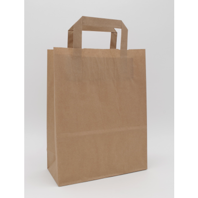 Papiertragetasche Braun 22+10x36 Cm – 100 Stück, 70g/m², Flachhenkel, Tragkraft 2,5 Kg